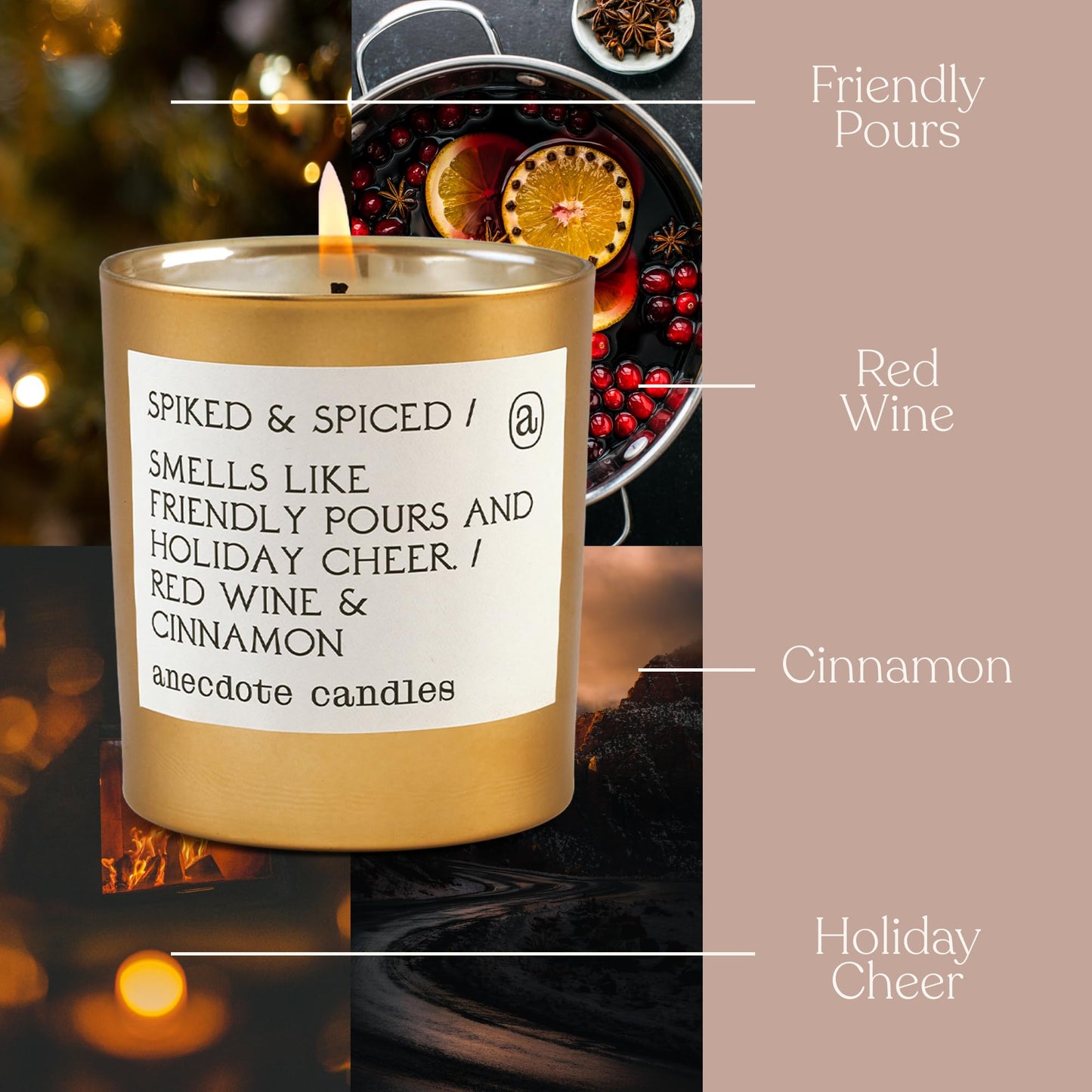 Anecdote Candles ‘Spiked & Spiced' Coconut Soy Wax Candle Jar | Premium Hand Poured & Long Burning | Red Wine & Cinnamon Scent | Phthalate-Free | for Home, Office, Gift - 9 Oz