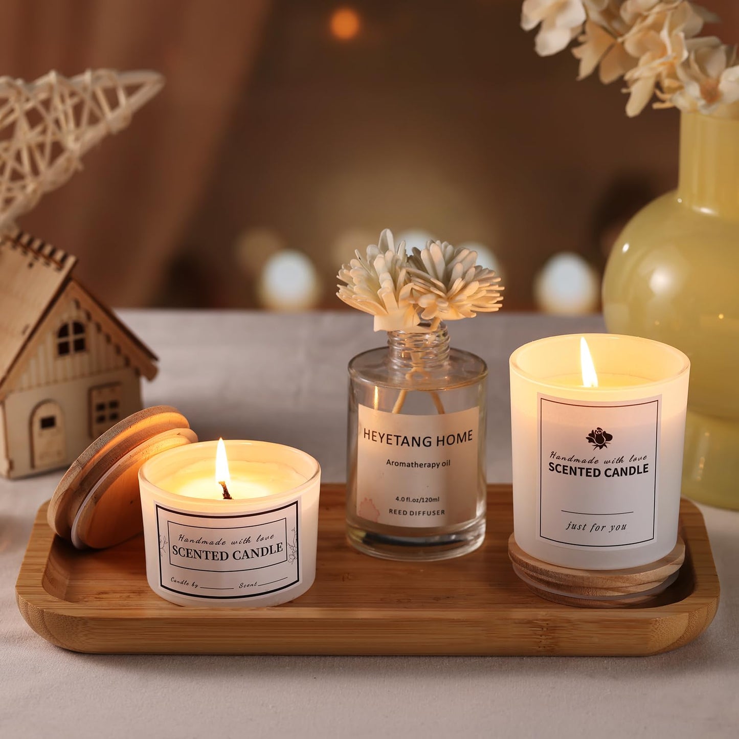 sunnyfuture 16 Pack Matte White Candle Jars, 8pcs 7oz + 8pcs 4oz Candle Jars for Making Candles with Wooden Lids and Labels for DIY, Gifts, Home
