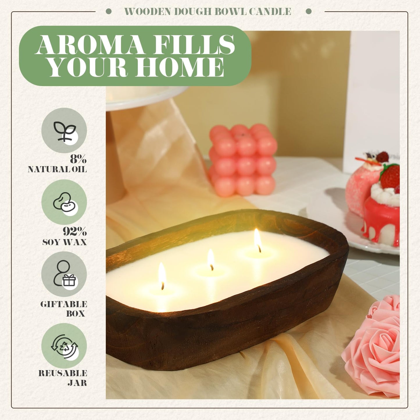 Lounsweer 2 Pack Wood Dough Bowl Candle 10inch Christmas Candle Decorative with Wick Sage and Eucalyptus Scented Candles Soy Xmas Gifts for Men Women Farmhouse Table Centerpiece Home