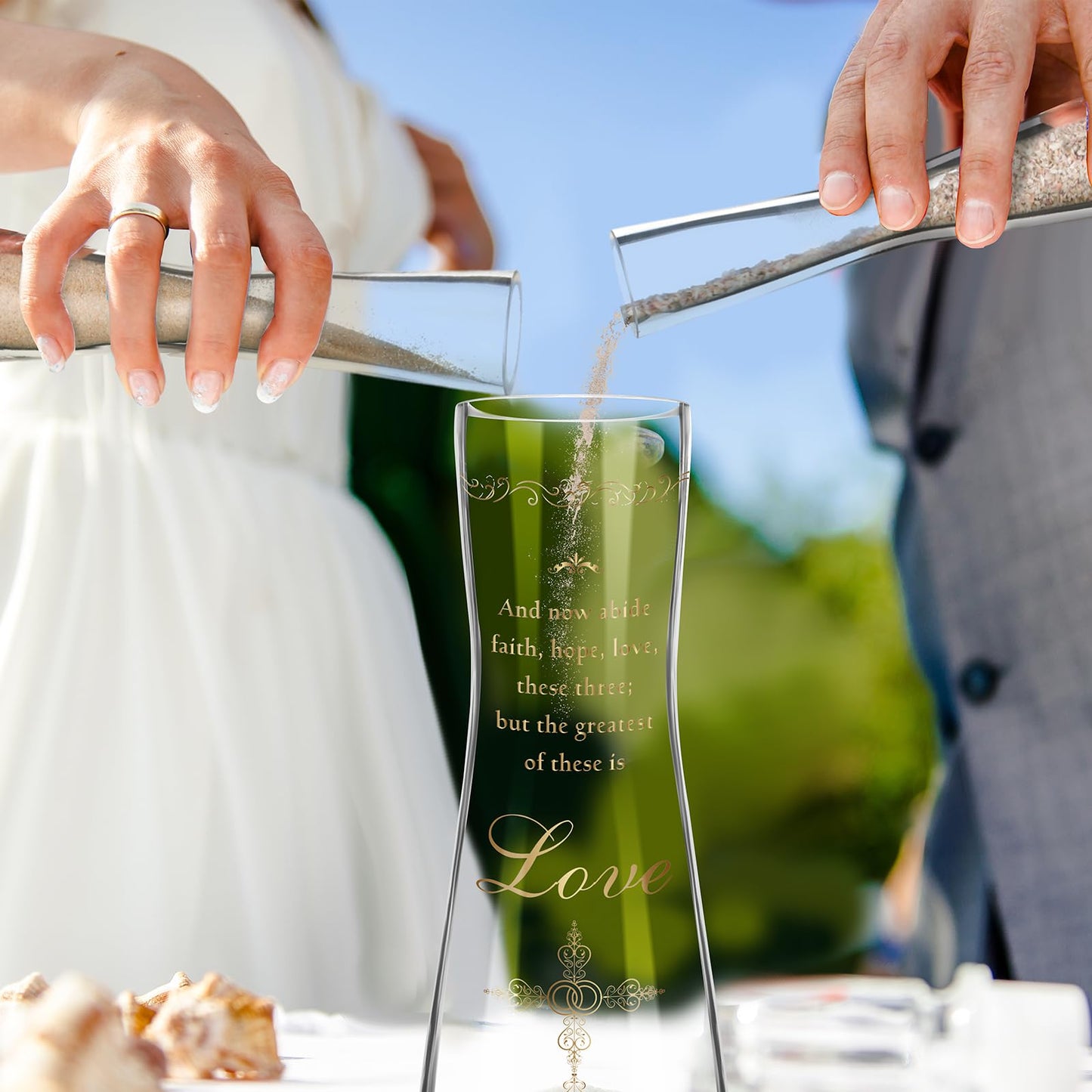 Irenare Unity Sand for Wedding Ceremony Set Include Ceremony Vase, Sand, Cork Stopper for Weddings Engagement Anniversary(Christian)