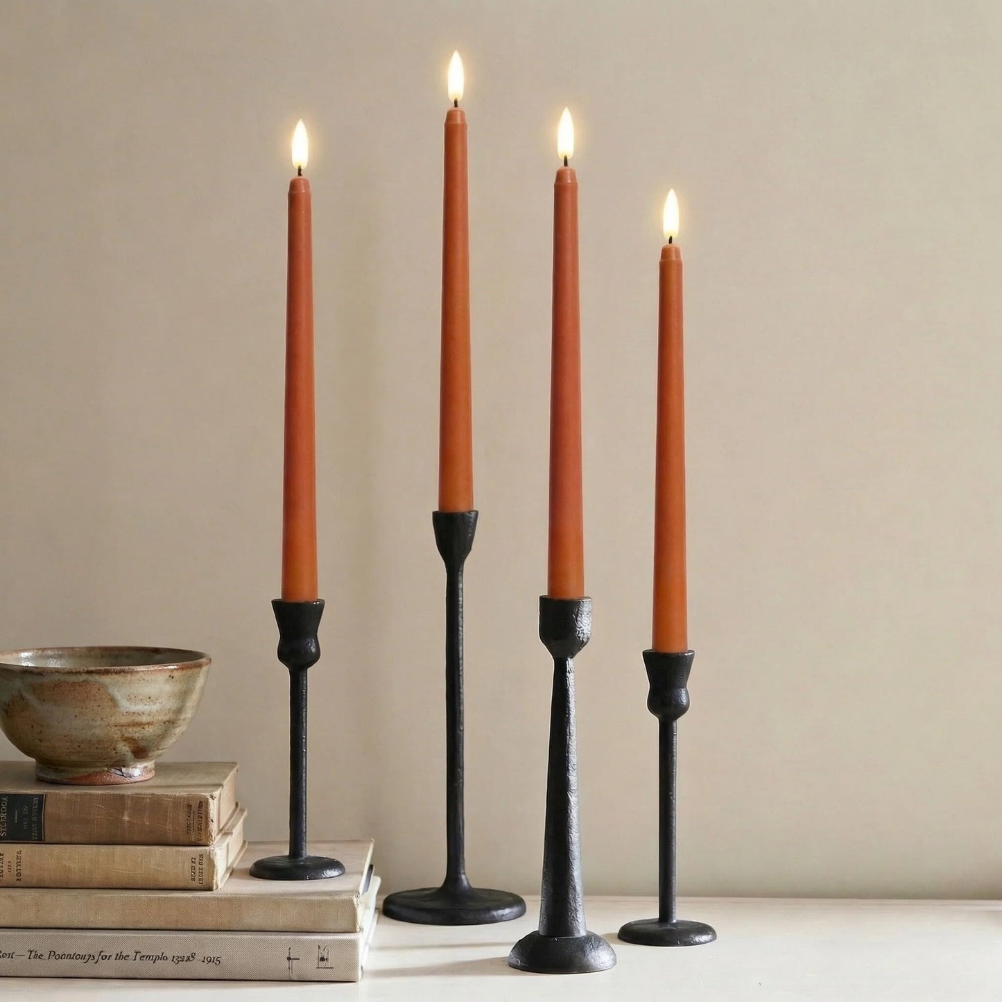 Ni-JASW Orange Flameless Taper Candles with Remote, Flickering LED Candlesticks Battery Operated Spring Home Decor Candle Set of 12
