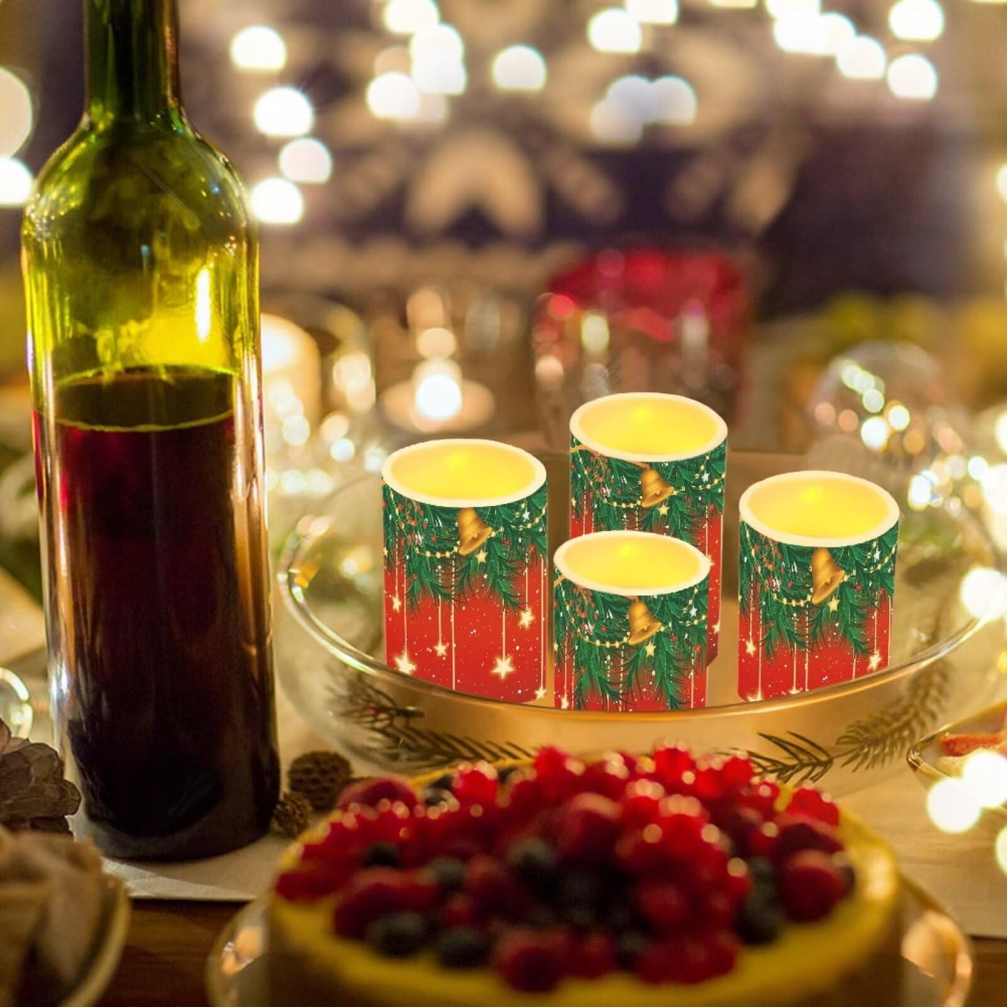 NETILGEN Set of 4 Flameless LED Candles with Battery Powered Pillar Candles Tealights with Remote Timer Color Changing Christmas Bulb Lights Red