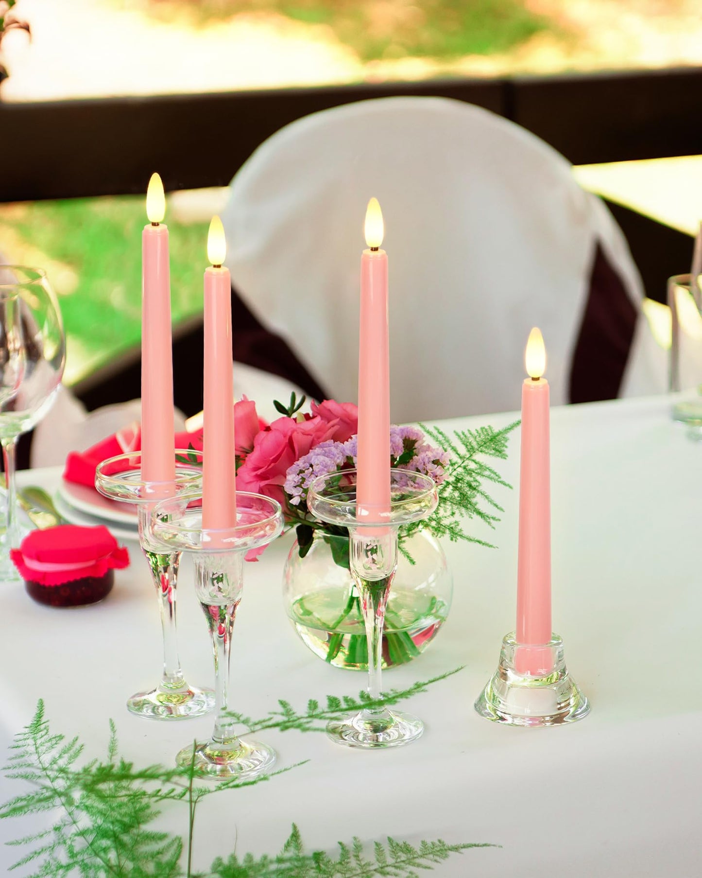 FREEPOWER Pink LED Taper Candles with Remote Flameless Battery Operated Window Candles with 3D Black Wick& Cycle Timer for Table Centerpieces, Christmas and Home Decor, Pack of 6