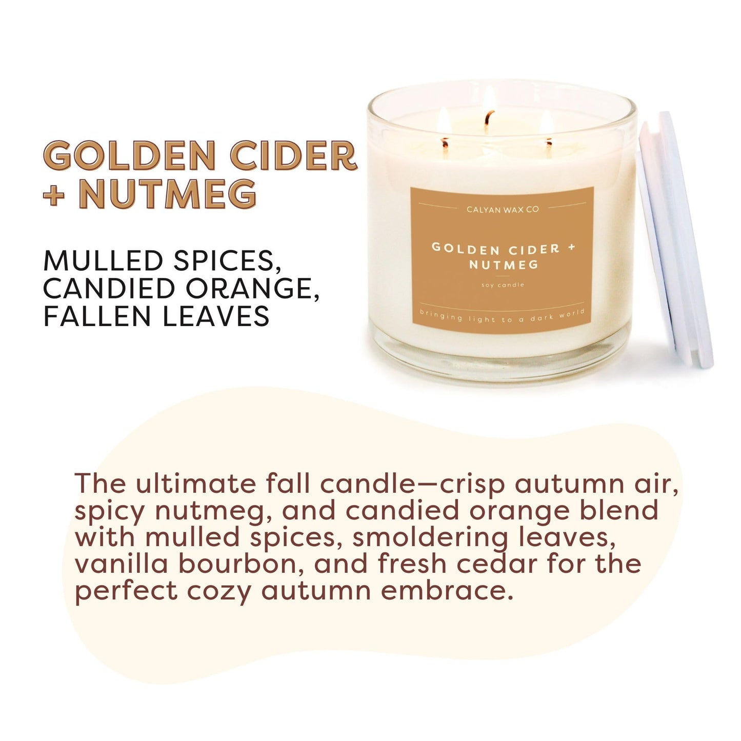 Calyan Wax Co. Golden Cider & Nutmeg 3 Wick Scented Candle - 43 Hour Burn - Luxury 3 Wick Soy Candles - Clean Soy Wax Candles - Long Lasting Large Glass Jar Candle for Home - 14.9oz