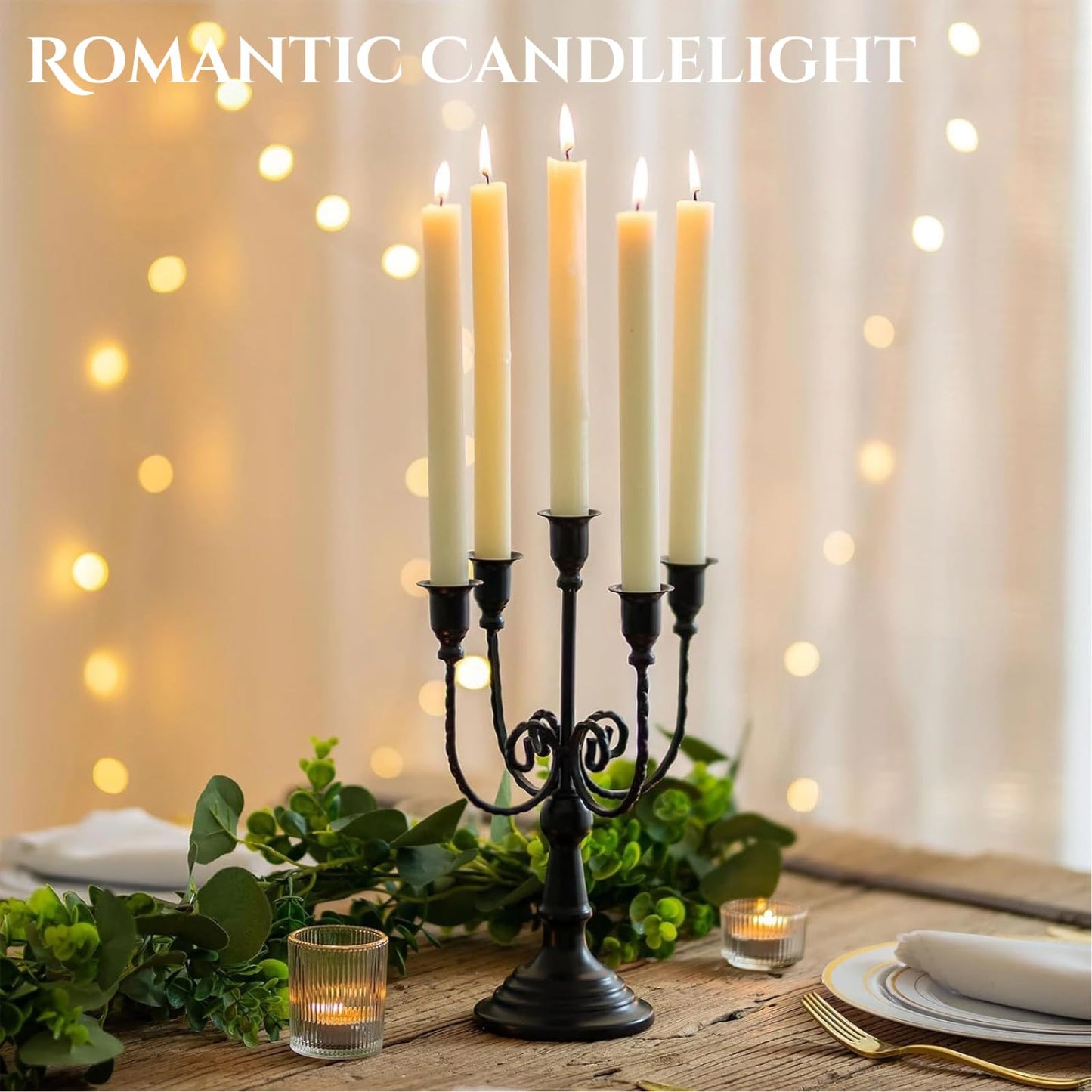 5 Arms Metal Candelabra Gold Candle Holder Modern Decorative Centerpiece Candlestick Holders for Table Wedding Halloween Christmas Party (1, Black)