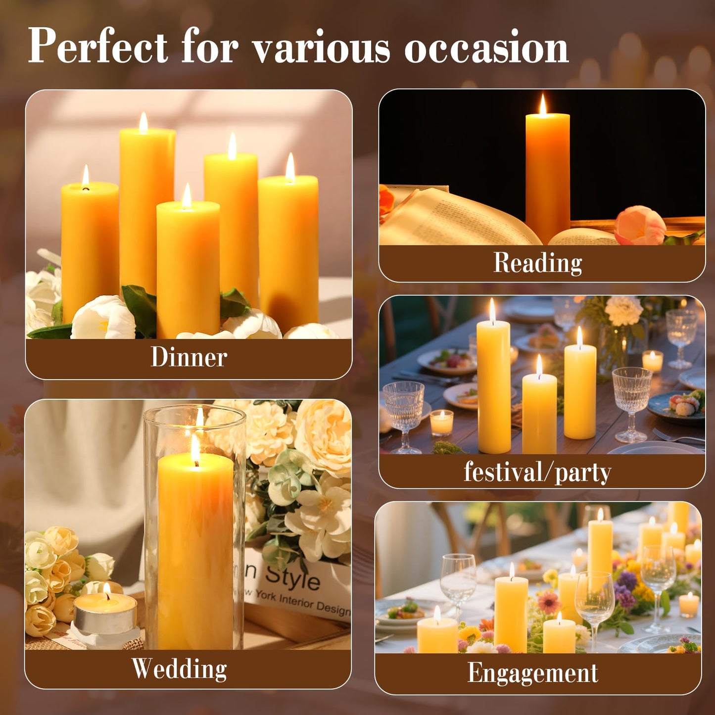 3 Pack Natural Beeswax Pillar Candles 2x6in,360 Hours Long Burning Unscented Beeswax Candles,100% Pure Bees Wax Candles for Home,Emergency,Dripless Pillar Candle Bulk