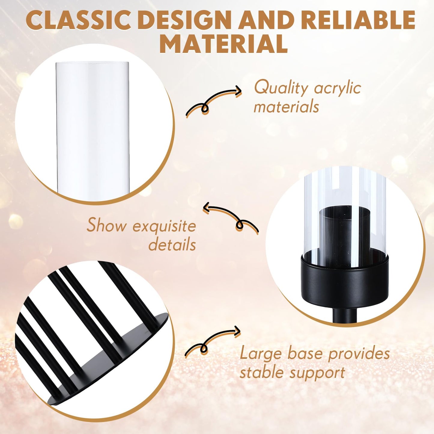 Tiangrid 2 Pcs Acrylic Candelabra Centerpieces 48 Clear Candle Holder 7 Arm Black Pillar Taper Candlesticks with Acrylic Shade Circular Base for Wedding Party Table Decoration Fit 1.18 LED Candle