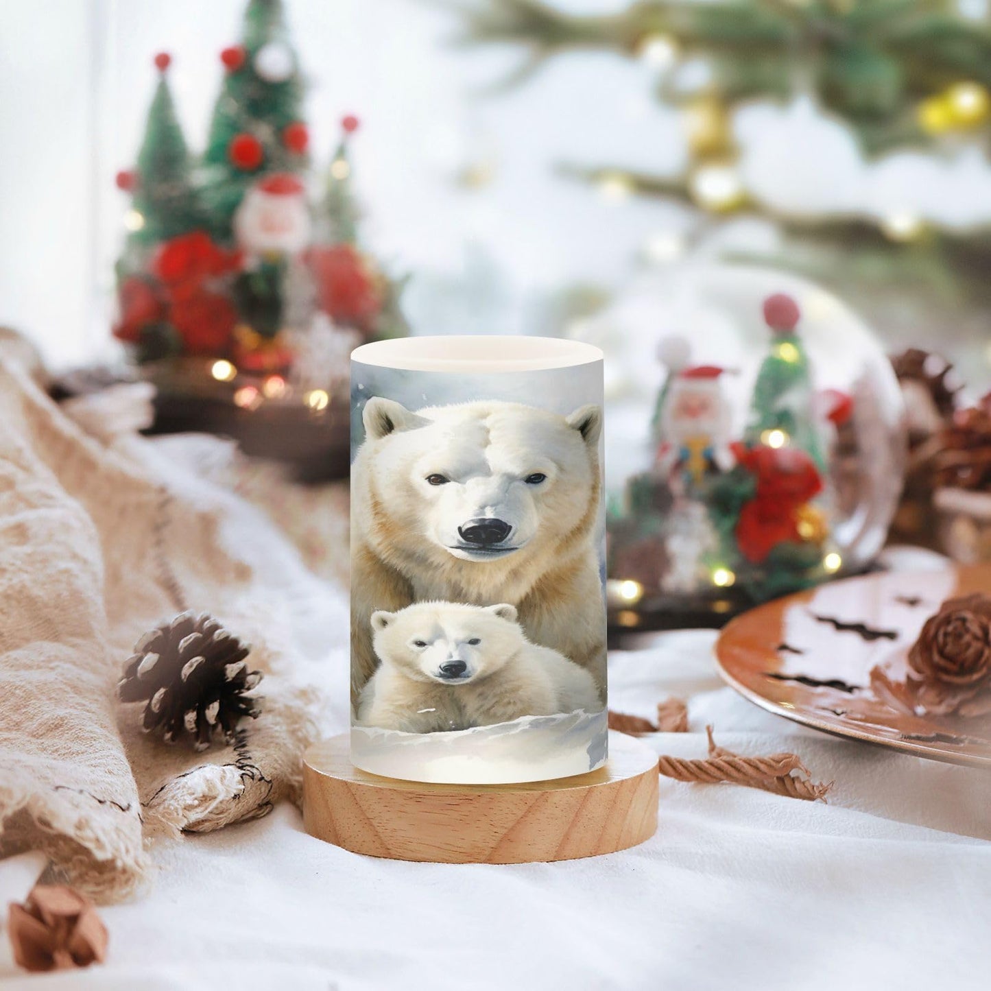 ALAZA Cute Polar Bear Flickering Flameless Candles Battery Operated with Remote Timer,Tea Light Candles LED Pillar Votive Candles Set of 2 for Outdoor Indoor Decorations