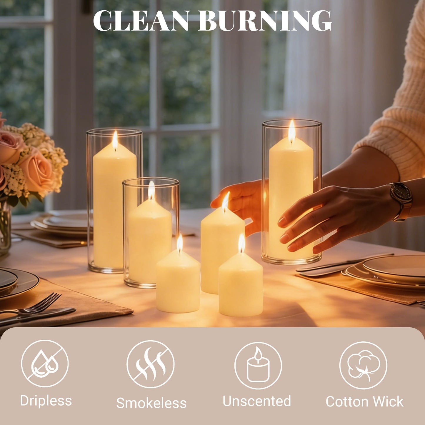 HTTBEIZI Pillar Candles Bulk Set - Unscented, Smokeless, Dripless | 3 Sizes (1 Each): 2x3, 2x4, 2x6 Inches | Ideal for Weddings, Christmas & Home Decor (3, Ivory White)