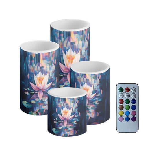 Cozeyat Vintage Lotus LED Candles Set of 4 Battery Powered Flameless with Remote Timer Flickering Waterproof for Home Garden Beach Table Birthday Decor