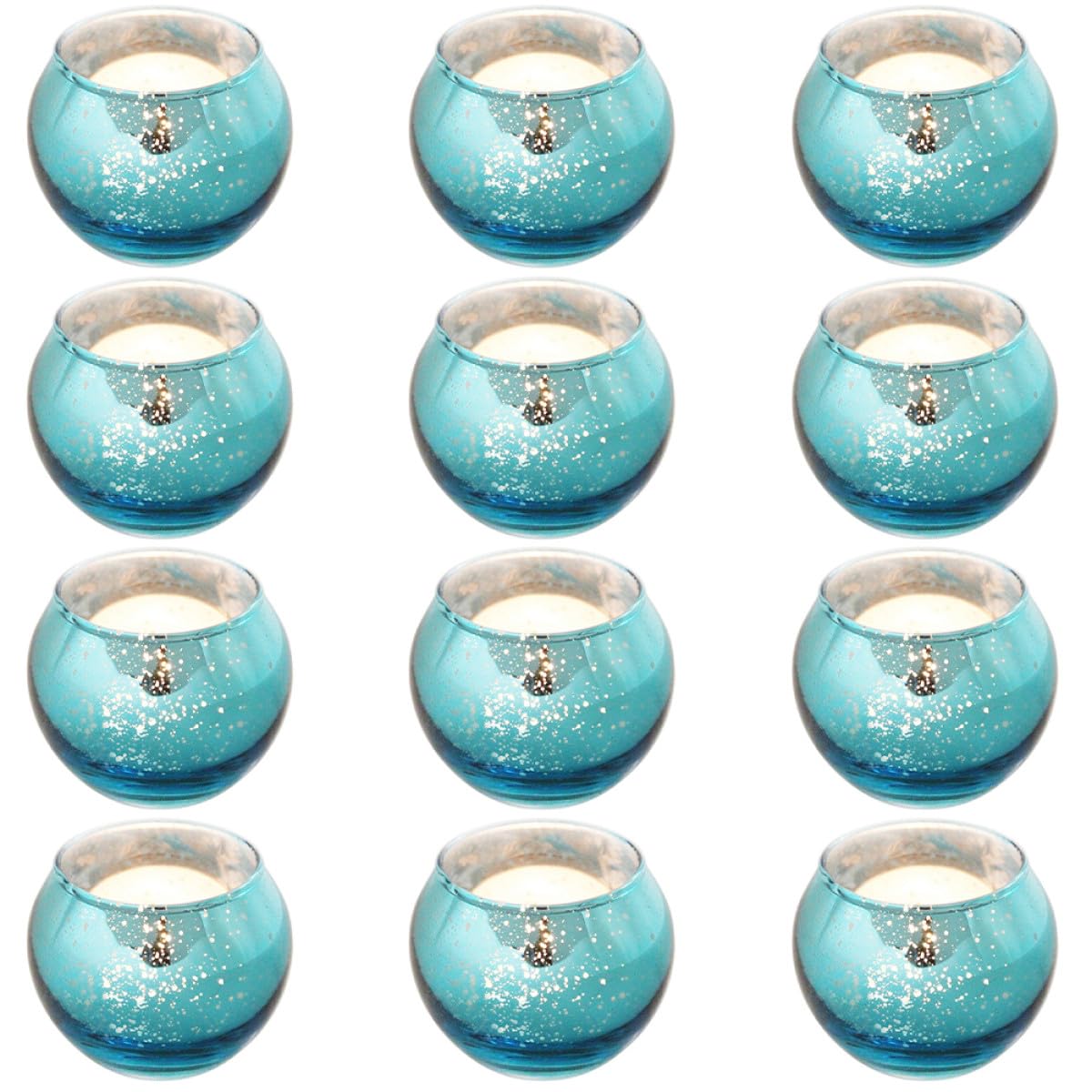 Angoily 12pcs Hollow Decorative Glass Candle Cups with Blue Speckle, Modern Small Round Votive Holders for Table Centerpieces and Interior Décor