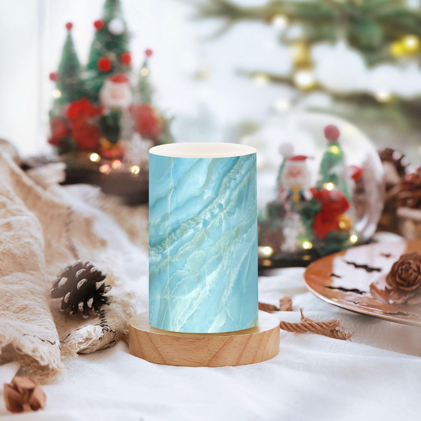 Eionryn Aqua Marble Texture Flameless Candles Nature Stone Blue Veins Battery Operated LED Candles with Remote Timer Electric Candles for Home Party Decor 2pcs
