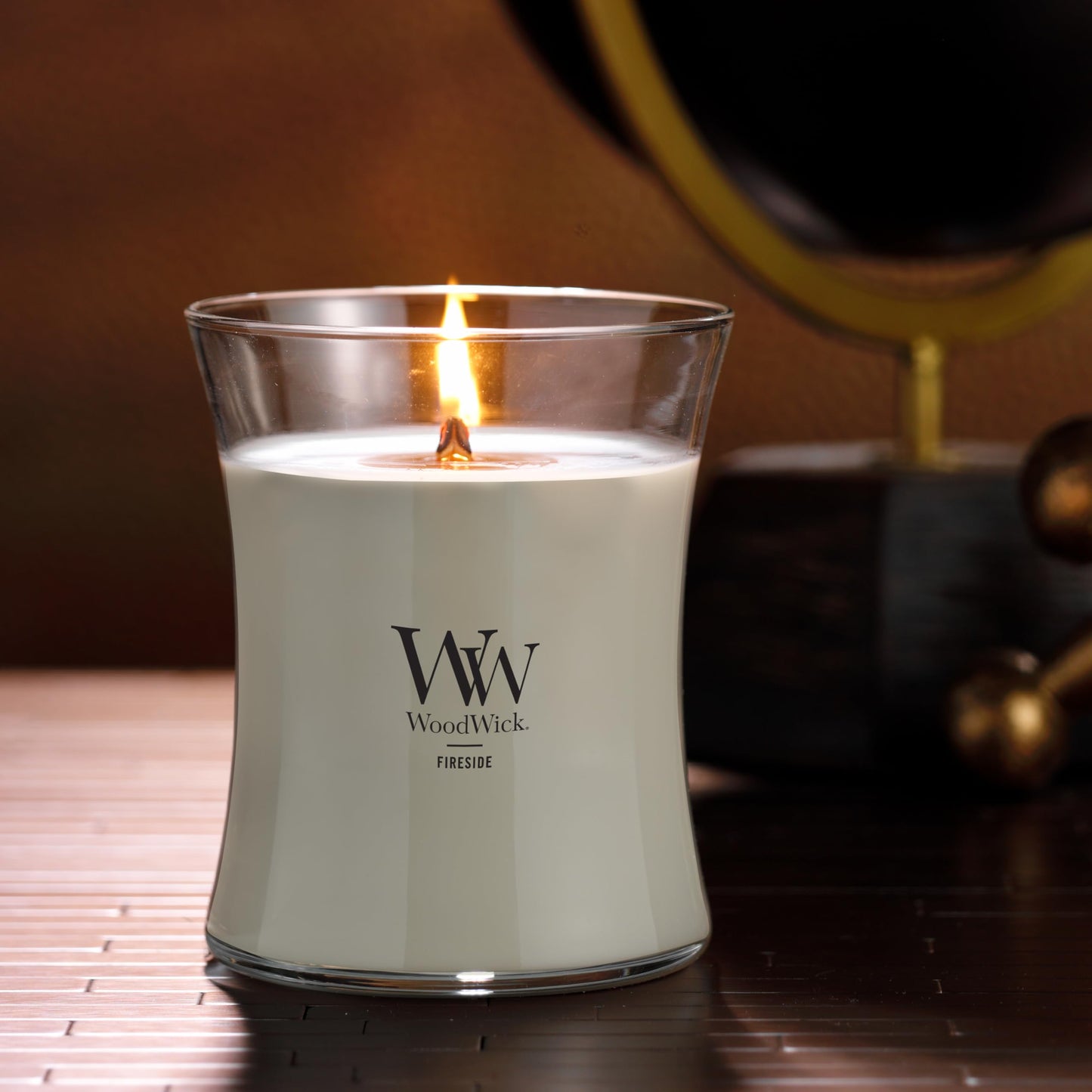 WoodWick Fireside Holiday Candle Gifts for Women and Men, 9.7 oz Medium Hourglass Candle with Crackling Wick