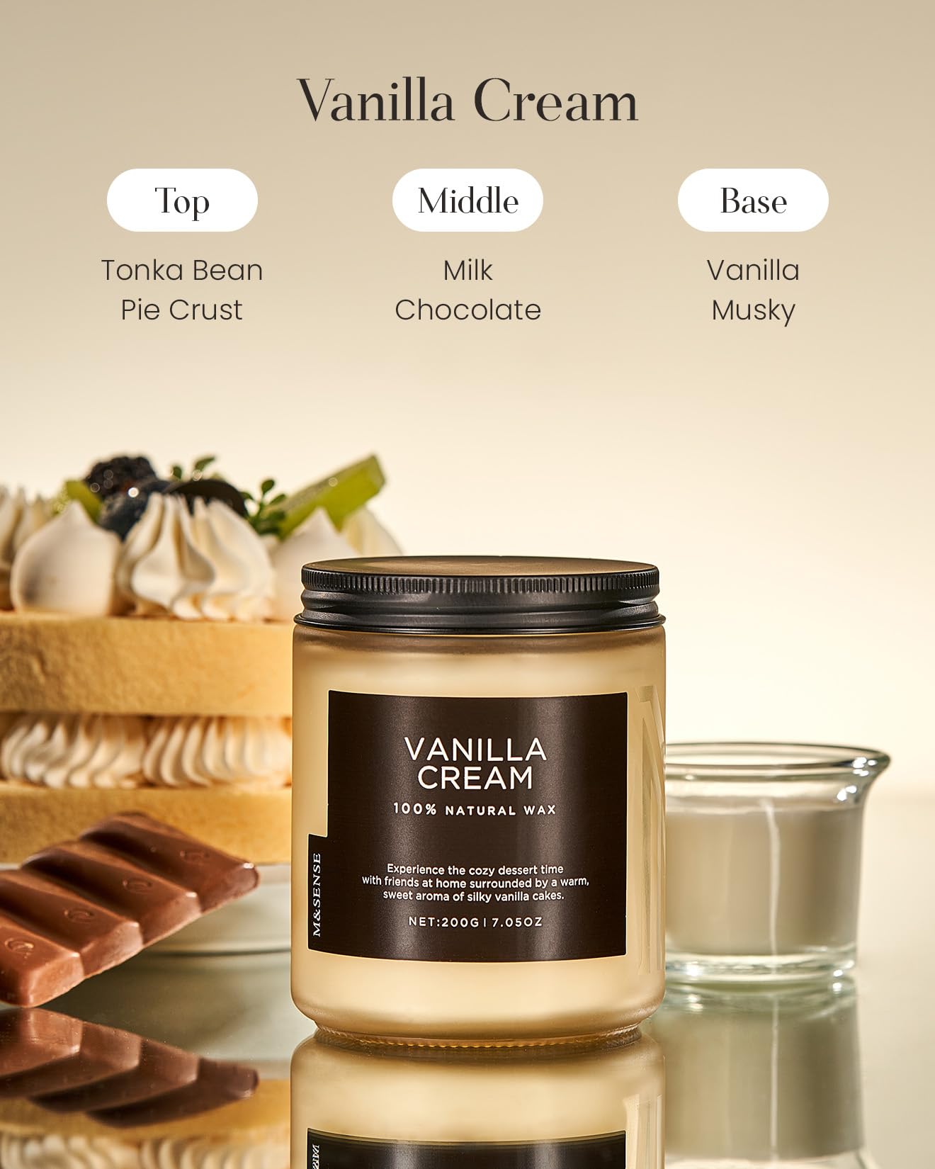 M&SENSE Vanilla Candles for Home, 7.05oz All Natural Organic Soy Wax, 50 Hours Non Toxic Clean Burn, Cute Scented Candle for Stress Relief Relaxing, Aromatherapy Gift for Women Men
