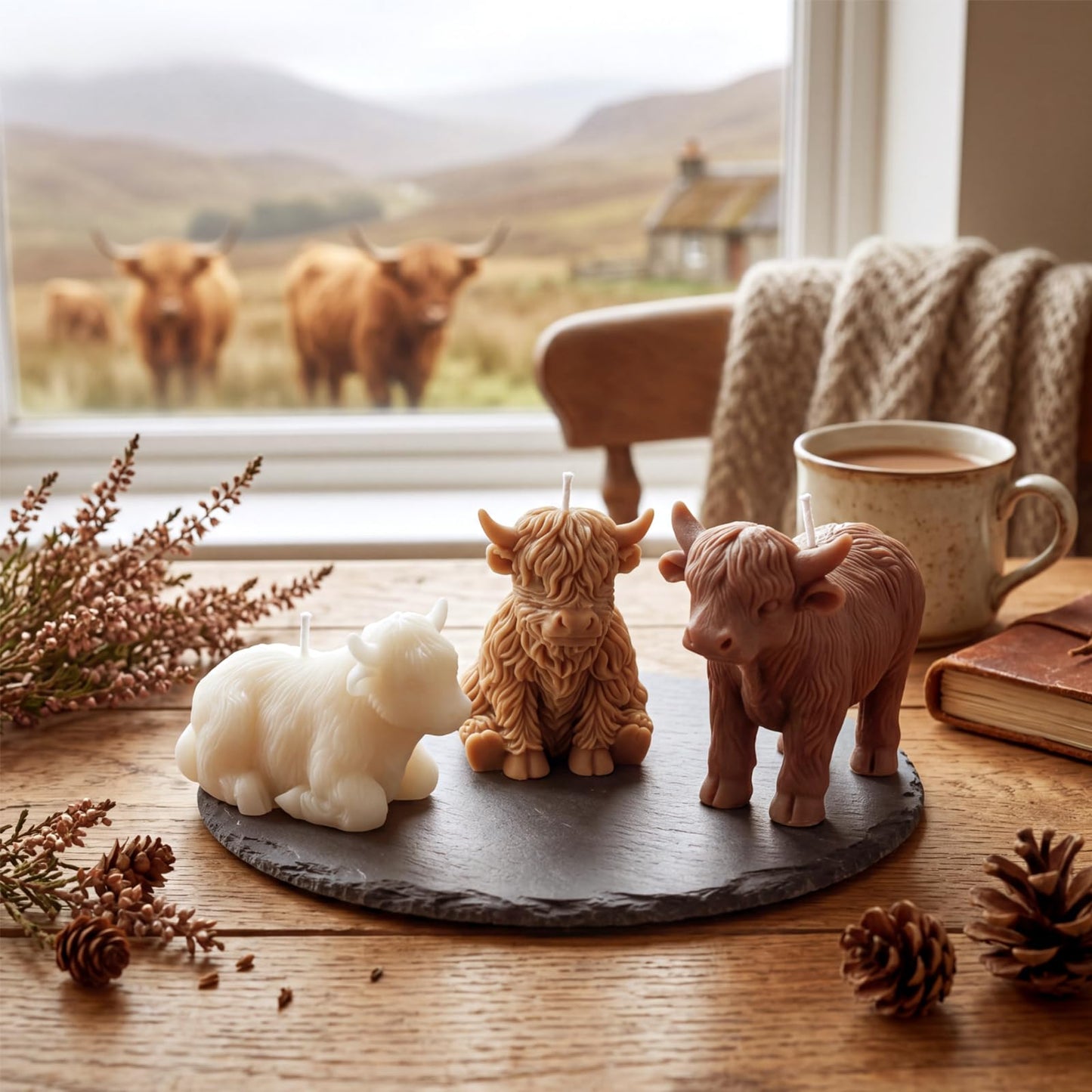 Nuanchu 3 Pcs Highland Cow Candles Decoration Handmade Farm Animal Candle Cute Scottish Cow Lovers Gift Scent Farmhouse Rustic Animal Candle Mantel Table Centerpiece Spring Home Decoration