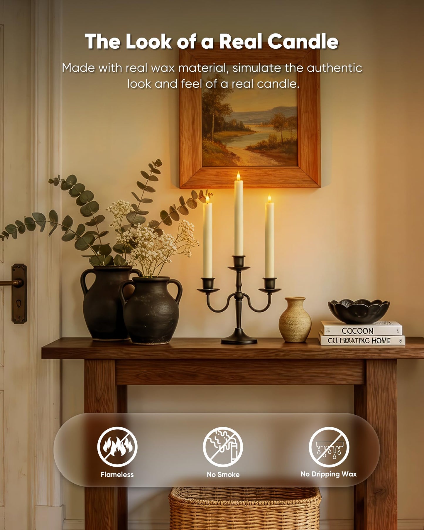 Homemory 6 Pcs Wax Flameless Taper Candles with Remote Timer and Dimmer, LED Candle Sticks with Flickering Light, Ivory Battery Operated Window Candles, 9.6 Inches for Wedding Home Indoor Decoration
