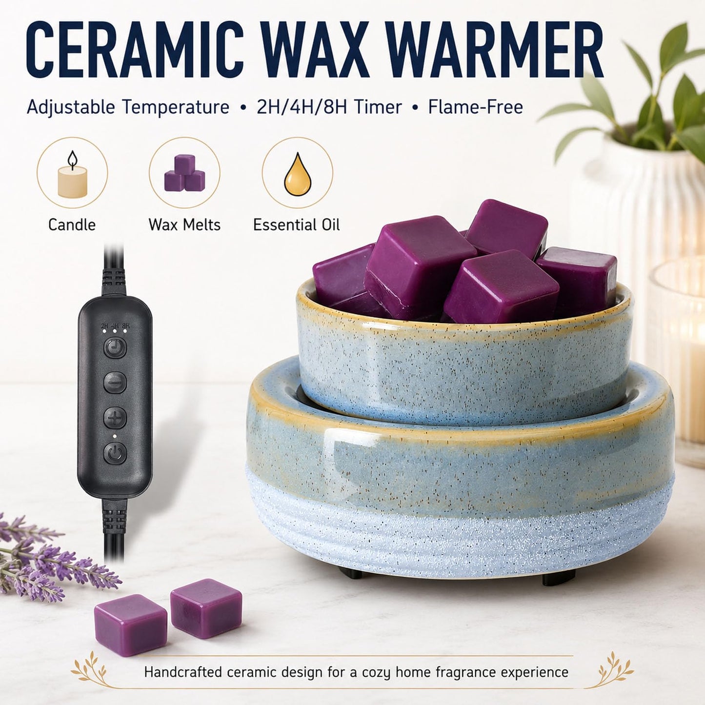 Wax Melt Warmer, Ceramic Candle Melter Melting Wax 3-in-1 Oil Burner Electric Fits Yankee Large Jar, Scented Candle Holder for Home Decor Gifts for Mom Grandma Women Girls