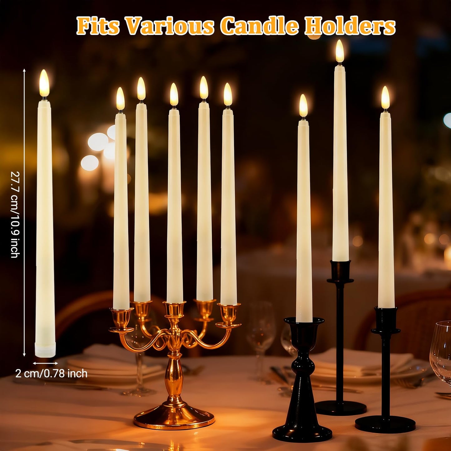 IMAGE Rechargeable Flameless Taper Candles with Remote, 12 Pcs LED Candlesticks 3D Wick Ivory Taper with Timer Flickering Function for Home, Wedding, Birthday Halloween Christmas (Corded Electric)