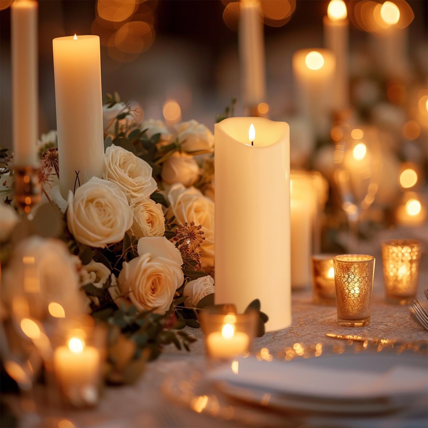 HJANDHJ Outdoor Candles with Timer, Waterproof, Large Flickering Flameless Candles with Remote, 4" x 12", Battery Operated, Long Lasting, Set of 2