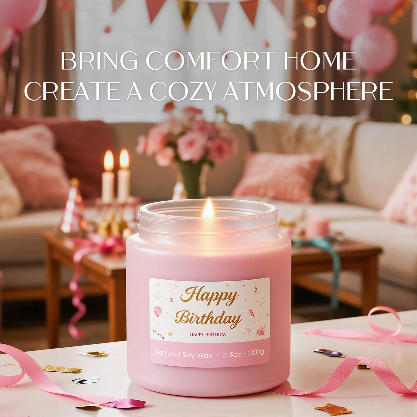 NORVENCE Birthday Candles, Scented Candles Gift Set, Stress Relief Candles for Home, Premium Soy Candle Set, Birthday Gifts for Women and Men (Birthday Pink, 7 oz)