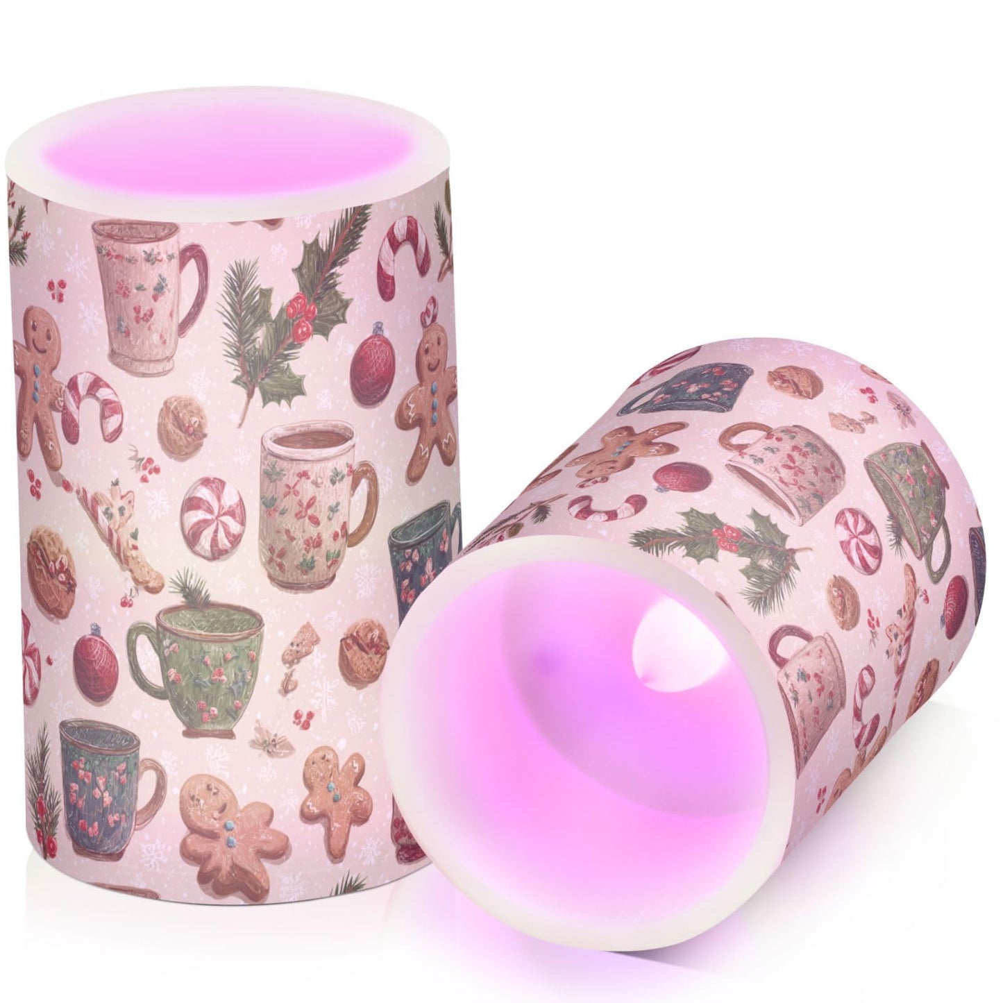 Flameless Candles Battery Operated Winter Hot Drink Candy Cane Flickering Led Pillar Candles With Remote Control Christmas Gingerbread Colour Changing Warm Light Candles For Wedding Halloween Christm