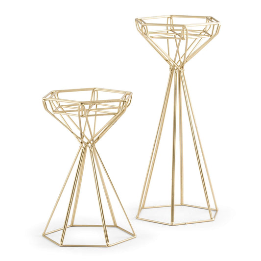Weddingstar Tall Geometric Candle Holder - Gold - Set of 2