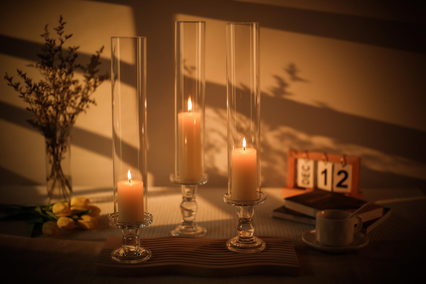 CYS EXCEL 6 PCS (H:14" D:2.5") Glass Hurricane Candleholder Tubes | Open-Ended Bottomless Cylinder, Chimney Tube for Taper Candles and Candlesticks
