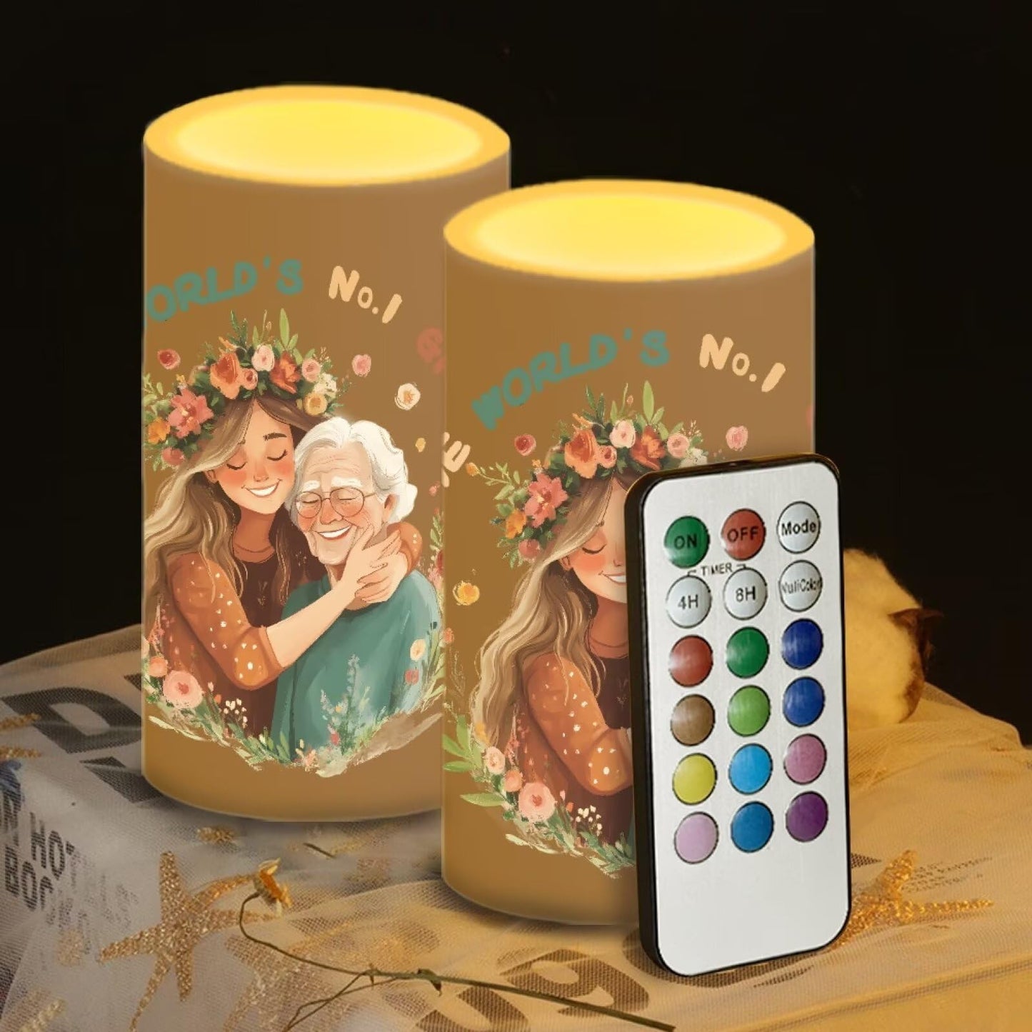 Luarisgur to The Worlds No 1 Grandma Decorations Indoor Candles with Floral Flameless Candles with Remote and Timer 2 Pack Battery Operated Grandma Mothers Day Themed LED Candles for Gift Home Decor