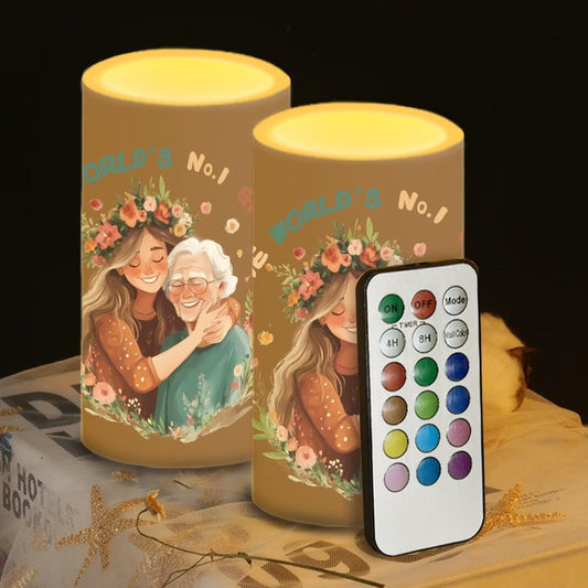 Luarisgur to The Worlds No 1 Grandma Decorations Indoor Candles with Floral Flameless Candles with Remote and Timer 2 Pack Battery Operated Grandma Mothers Day Themed LED Candles for Gift Home Decor