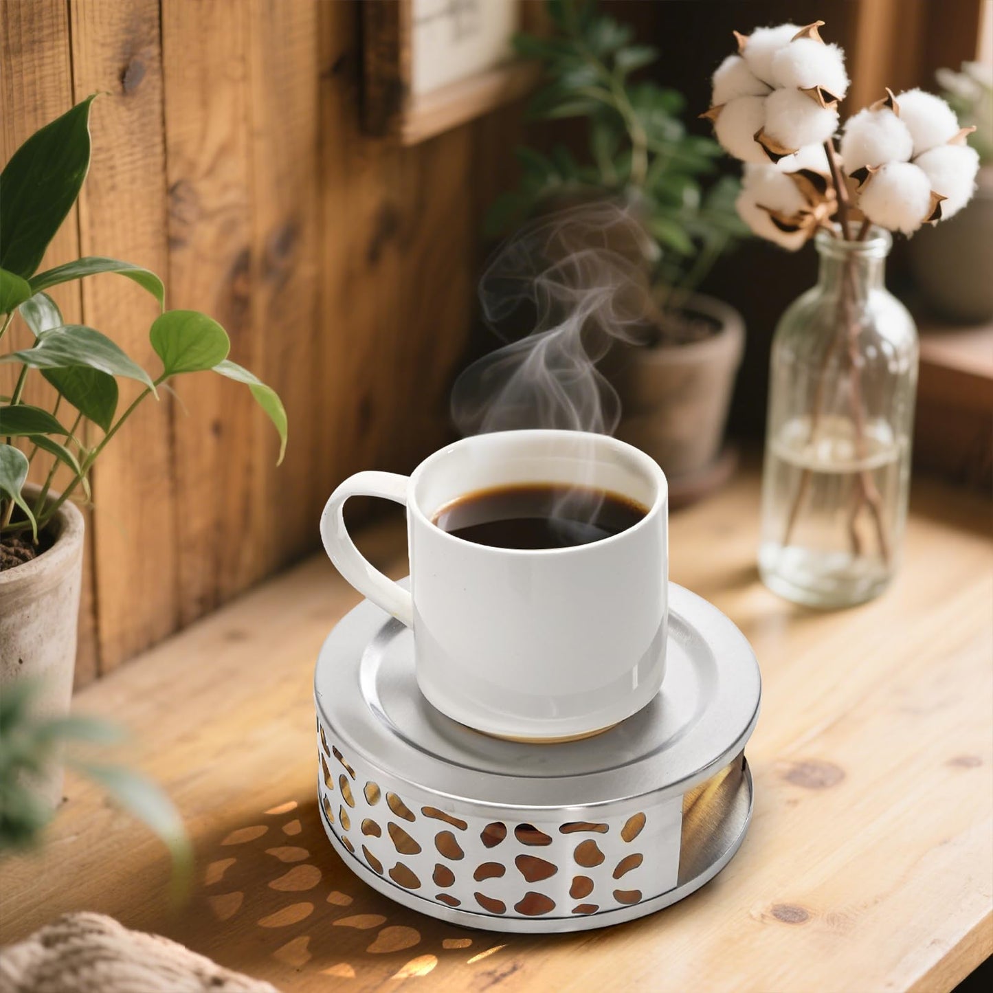Coloch 3 Pack Teapot Warmer, Stainless Steel Tea Warmer with Tealight Candle Holder Brushed Metal Teapot Heater Tea Kettle Warmer Base for Most Teapots, Silver