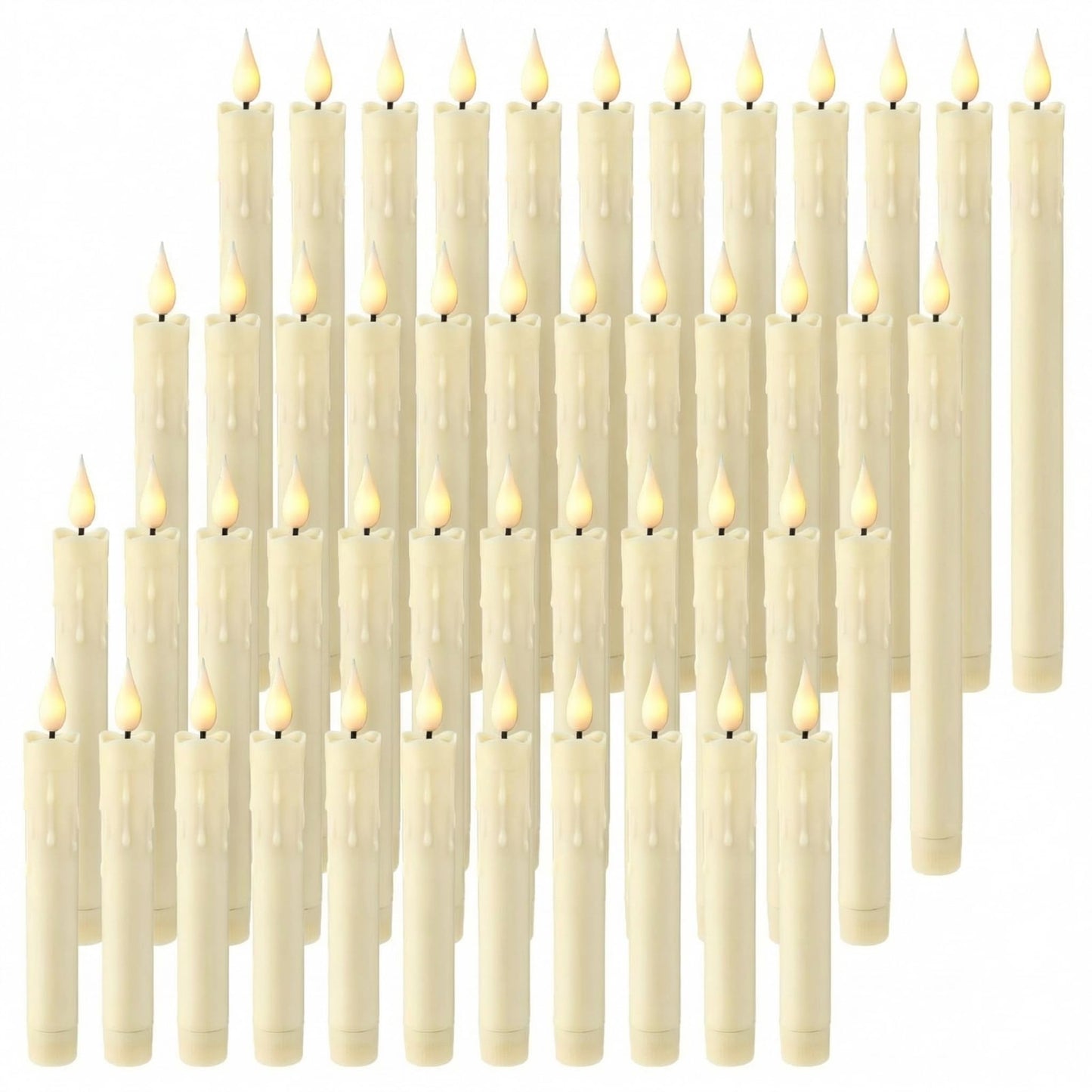Baquler 48 Pcs 6.5/7.5/8.8/10 Inch Ivory Flameless Taper Candles LED Candle Sticks Battery Operated Flickering LED Candlestick Window Plastic Candle for Wedding Halloween Christmas Decor(No Battery)