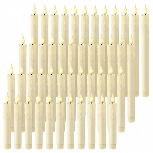 Baquler 48 Pcs 6.5/7.5/8.8/10 Inch Ivory Flameless Taper Candles LED Candle Sticks Battery Operated Flickering LED Candlestick Window Plastic Candle for Wedding Halloween Christmas Decor(No Battery)