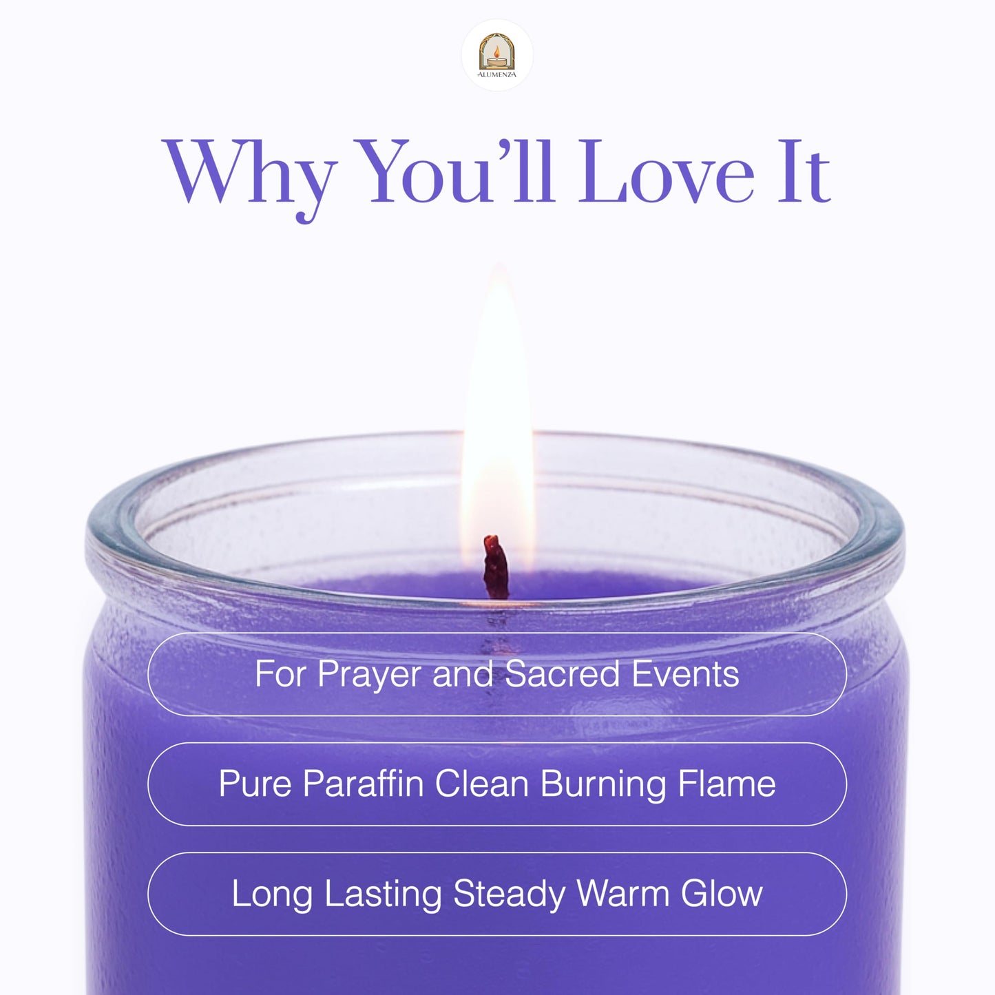 Alumenza Bulk 3 Pack Purple 7 Day Candles in Glass Jar – Paraffin Wax, Clean Burning Unscented | Large & Tall Devotional Prayer Pillar Candles for Home, Memorial, Spells, Long Lasting