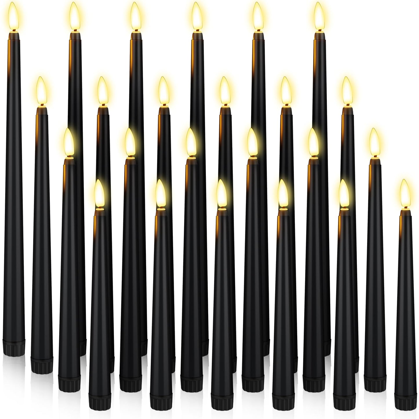 Rossesay 24 Pcs Flameless LED Taper Candles Battery Operated Candle 8.5", 9.65", 10.8", 12.8" Flameless Candlesticks Flickering for Christmas Church Wedding Indoor Decoration(Classic, Black)