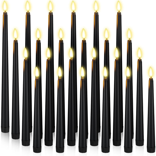 Rossesay 24 Pcs Flameless LED Taper Candles Battery Operated Candle 8.5", 9.65", 10.8", 12.8" Flameless Candlesticks Flickering for Christmas Church Wedding Indoor Decoration(Classic, Black)