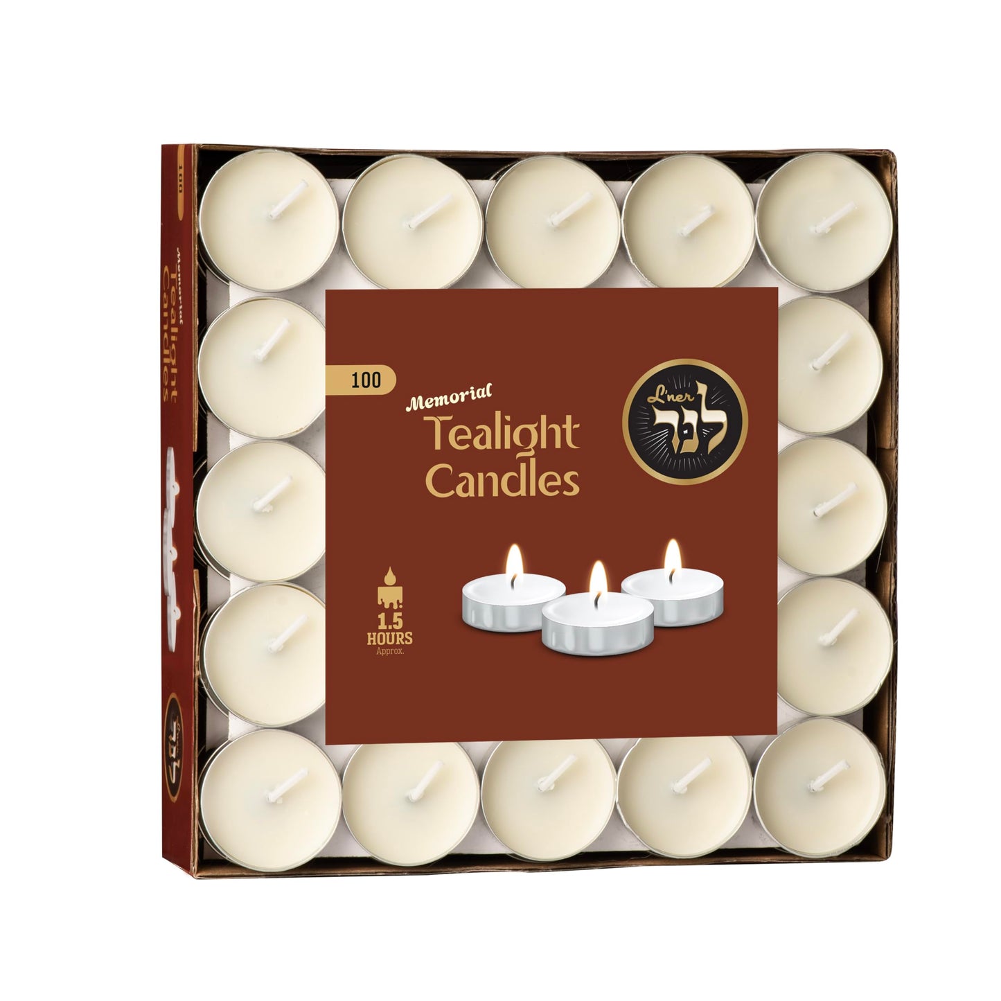 L’ner 1.5 Hour MINI Tealight Unscented Candles, 100 Pack – Smokeless & Dripless Tea Lights, Plant-Based Wax, Lead-Free Cotton Wick – Premium Quality Tea Light for Shabbat, Memorial, Home, Weddings