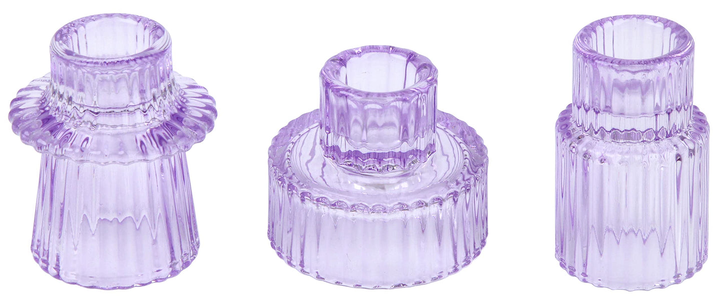 Vixdonos Glass Candlestick Holders Tealight Candle Holders for Table Centerpieces, Wedding Decor and Dinner Party (3 Pcs, Purple)