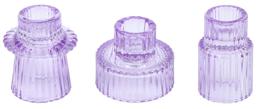 Vixdonos Glass Candlestick Holders Tealight Candle Holders for Table Centerpieces, Wedding Decor and Dinner Party (3 Pcs, Purple)