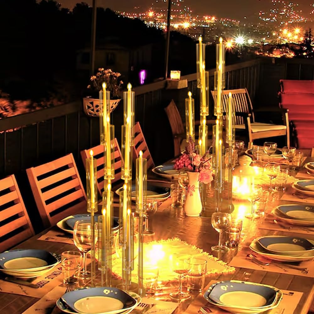 16PCS Acrylic Candelabra Centerpiece for Wedding,10 Arm Candlesticks Holder Clear Tall Candelabra Large Floral Centerpieces for Tables Anniversary Party Brithday candelabros para centros de mesa