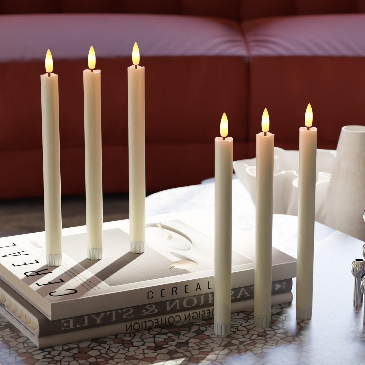Flameless Taper Candles Battery Operated, Ivory LED Candles with Flickering Flame, 10.23" Plastic Electric Candlesticks, Remote Control & Timer for Home, Wedding, Christmas Decoration (Set of 8)