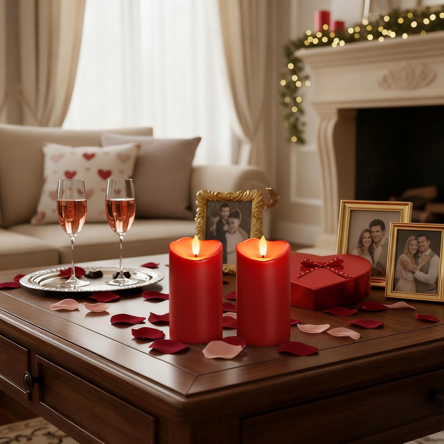 Homemory Burgundy Flameless Candles, Waterproof Flickering Candles, Outdoor Battery Operated LED Pillar Candles with Remote Timer, Electric Fake Plastic Candles, Red, Christmas Decor, 3" x 6"