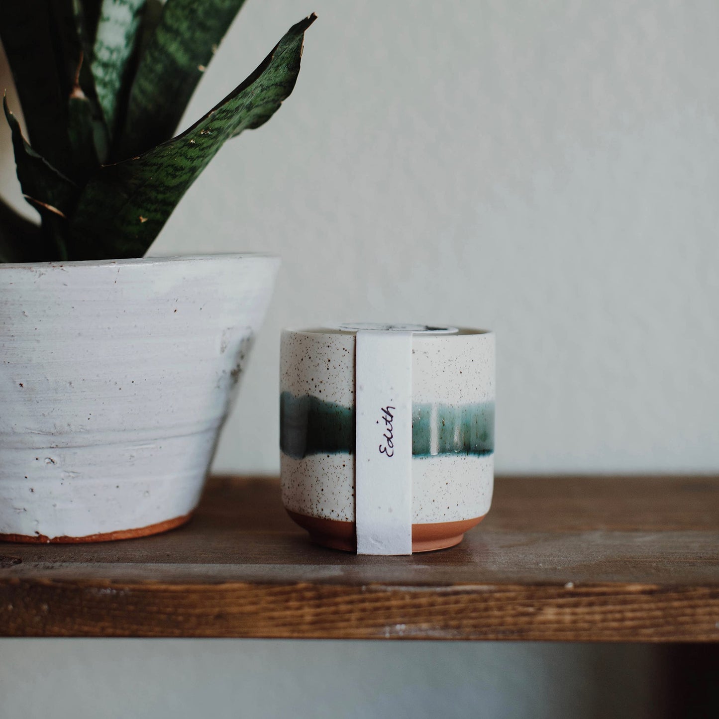 Hyggelight - The Growing Candle, Coffee Scented, 8.5oz Ceramic Pot, Aromatherapy Candles, 100% Soy, Cream and Espresso Aroma for Home, Edith