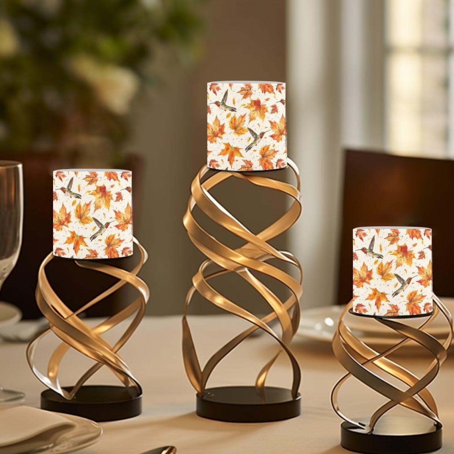 Cozeyat Fall Leaf Kitchen Counter LED Candles Set of 4 Battery Powered Flameless with Remote Timer Dancing Flame Waterproof for Home Patio Table Use
