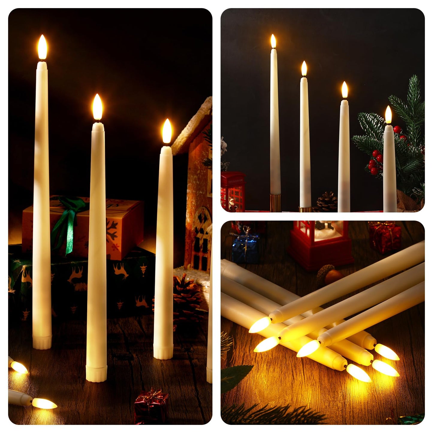 Baquler 40 Pcs Flameless Taper Candles LED Flickering Taper Candlesticks Bulk Battery Operated Flameless Candle for Wedding Halloween Christmas Birthday Decoration, 8.5/9.7/10.8/12.8 Inch (Ivory)