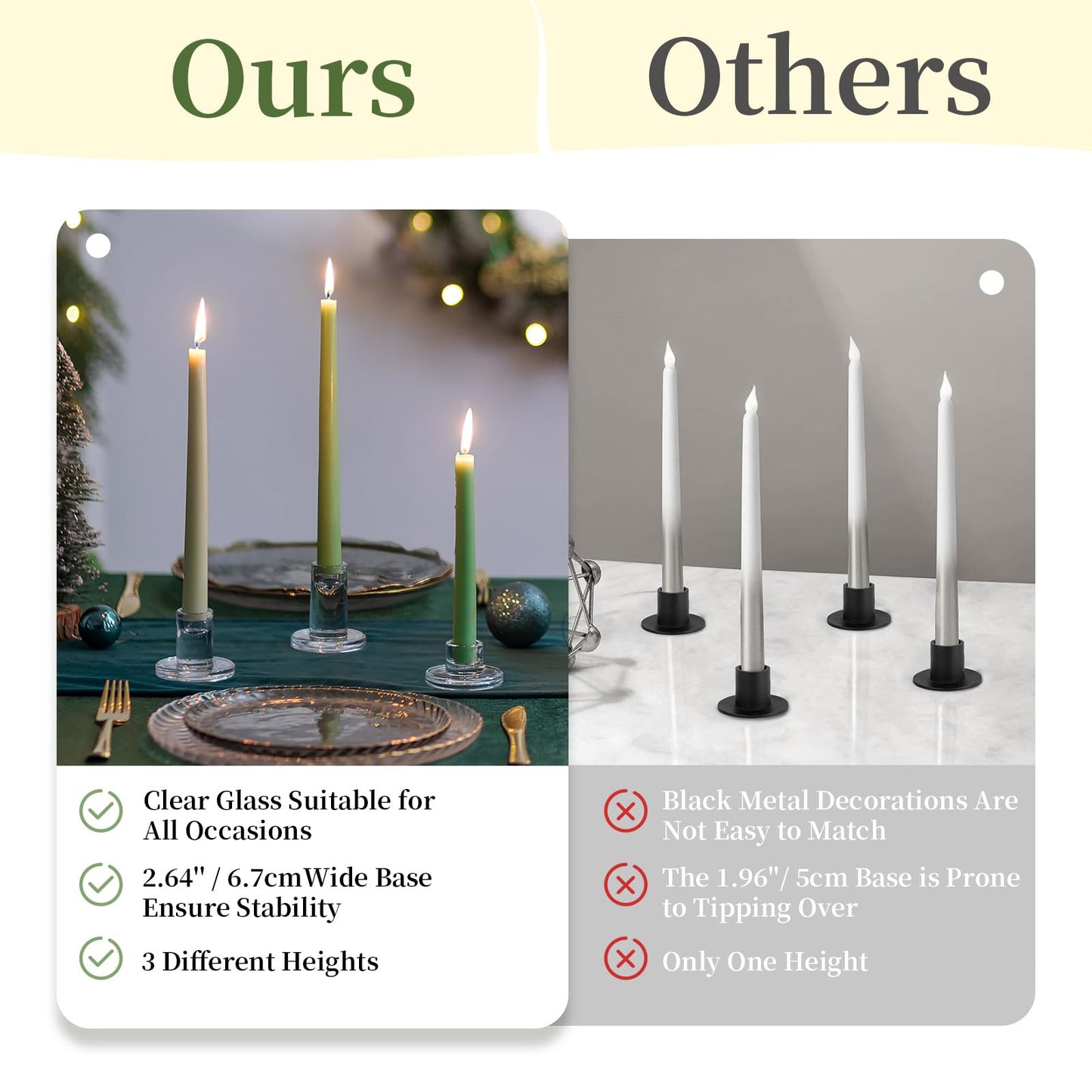 Glasseam Glass Taper Candle Holders: Set of 3 Tapered Candlestick Holders Small Clear Candle Sticks Holder Decor for Table Centerpiece Wedding Dining Room Home Decorations