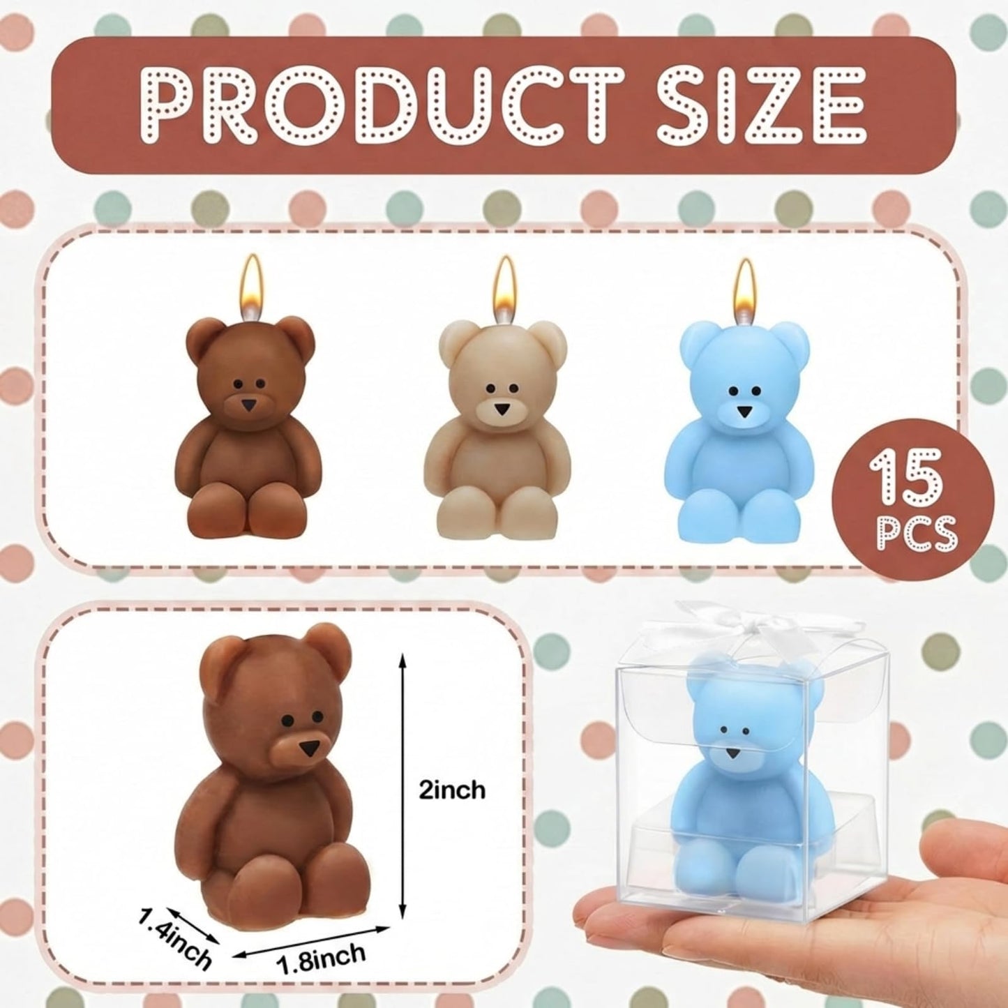 Dansib 50 Pcs Bear Baby Shower Candle Favors for Guest Bear Party Favors Baby Shower Candles Bulk for Gifts Party Decorations (Light Brown,Dark Brown,Blue)