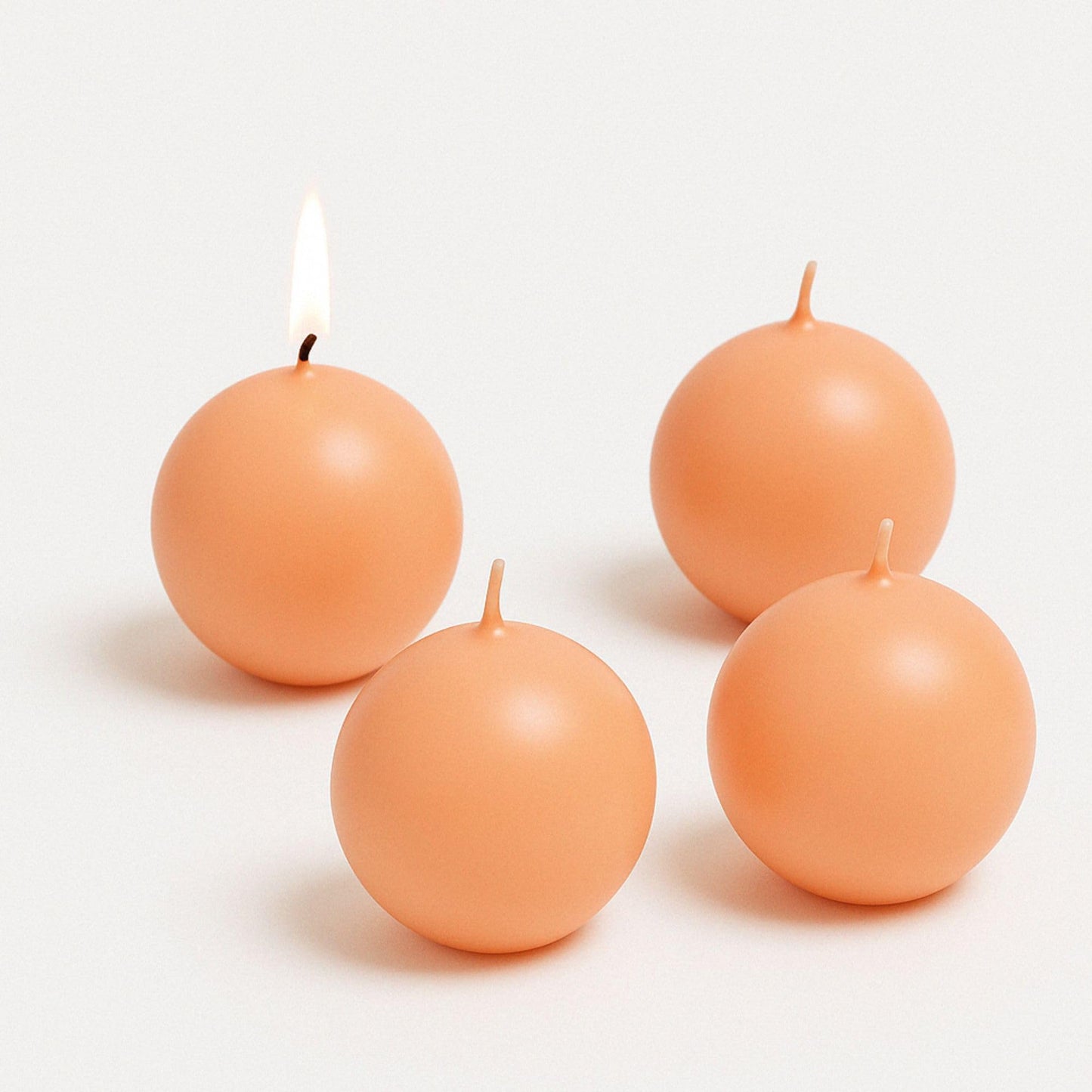 Biedermann & Sons Peach Round Candles (Set of 4), Unscented Dripless Balls, 2.5" Spheres, 8 Hour Burn, Small Decorative Set for Tables Trays and Vignettes