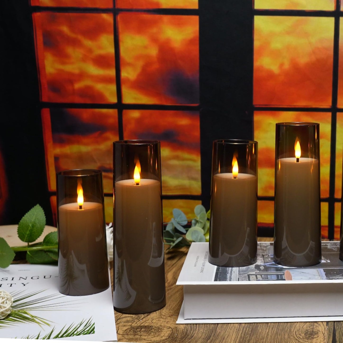 kakoya Flickering Flameless Candles Battery Operated with Remote and 2/4/6/8 H Timer Plexiglass Led Pillar Candles Pack of 9 (D2.3 xH5.5 6.5" 7.5") with Realistic 3D Wick Candles for Home Decor(Grey)