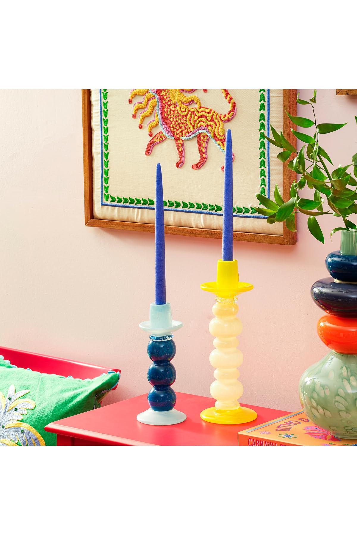 Glass Candlestick Holder 10.5x10.5x24 Cm Blue & Navy - Single Decorative Piece - 142335