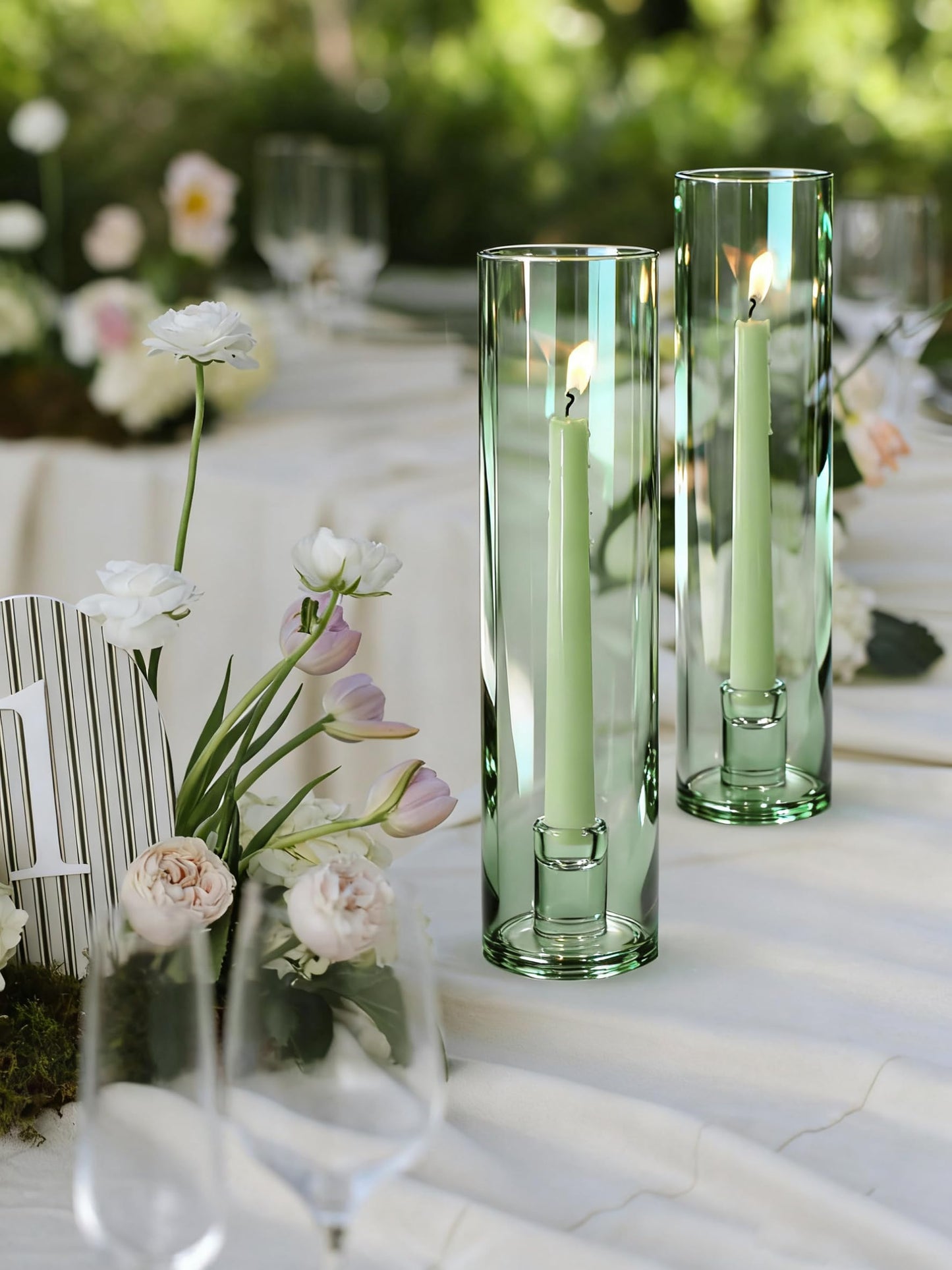 Vixdonos Glass Hurricane Candle Holder Set of 3 Modern Candlestick Holders Long Taper Candle Stand with 11.8 inch Tall Cylinder Windproof Cover for Wedding Party Table Centerpiece Outdoor